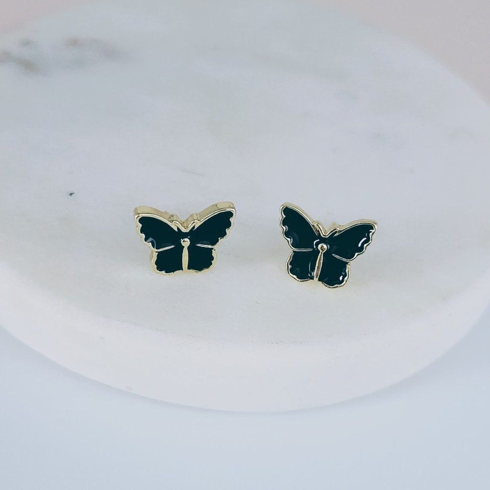 5/$25 Black Butterfly Small Stud Earrings - Picture 5 of 11